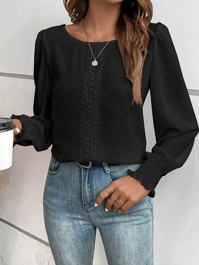 Women's Popover Shirt Casual Shirt Blouse Lace Patchwork