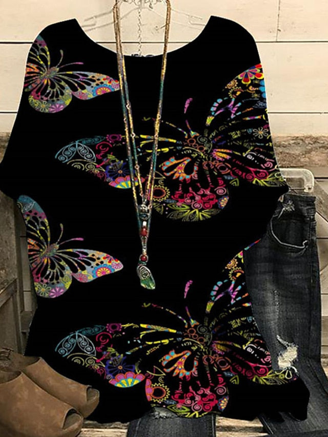 Women's Plus Size Blouse Graphic Polka Dot Butterfly Punk