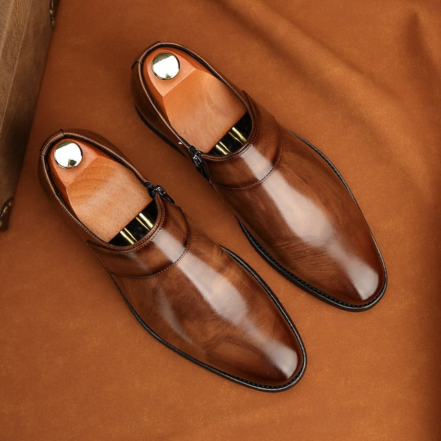 Leather Business Shoes Men's Slip-On Loafers Brown