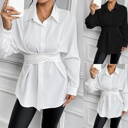 Women's Blouse Buttons Solid Color Elegant Stylish Basic