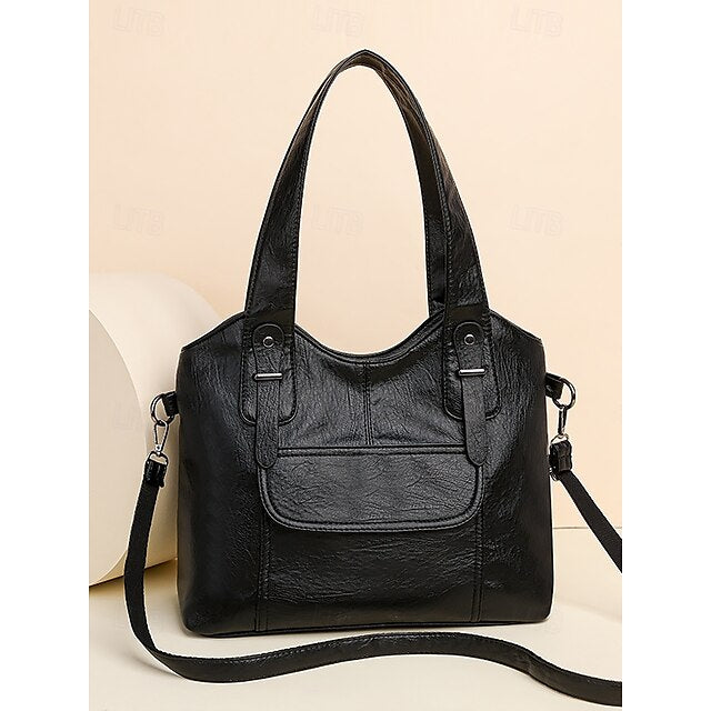 Brown Faux Bag Women's Leather Tote with Vintage Dual