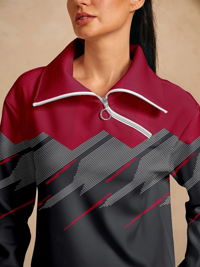 Women's Golf Pullover Sweatshirt Red Long Sleeve Top Ladies
