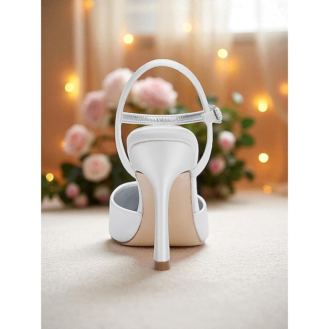 Ankle Heels - Stiletto with Strap Satin Green Women's