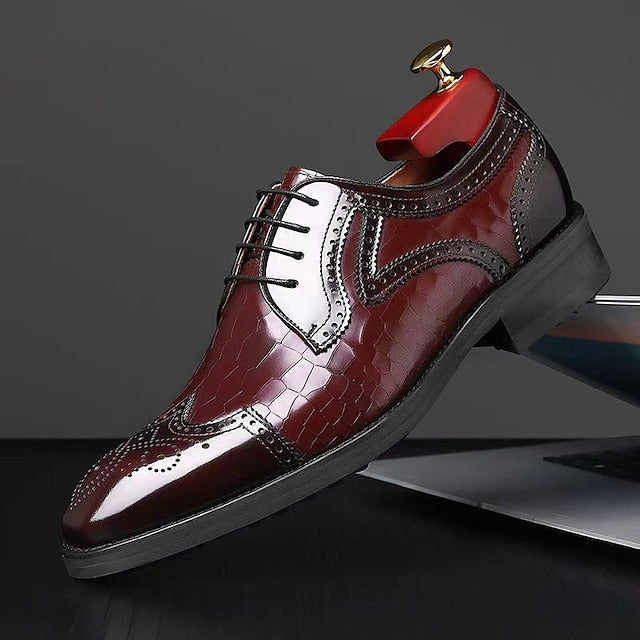 Shoes Burgundy Patent Leather Brogue Oxford Men's with