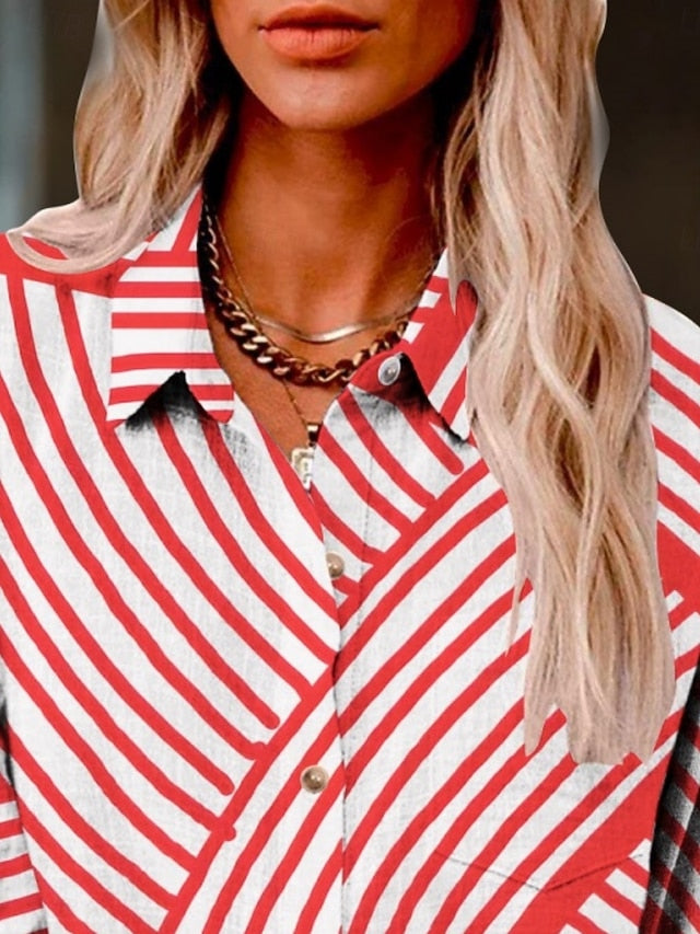 Women's Shirt Buttons Print Striped Active Daily Stylish