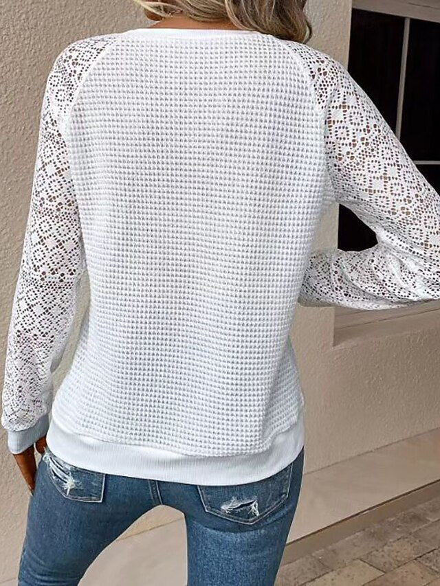 Women's Blouse Patchwork Eyelet Solid Color Fashion Casual