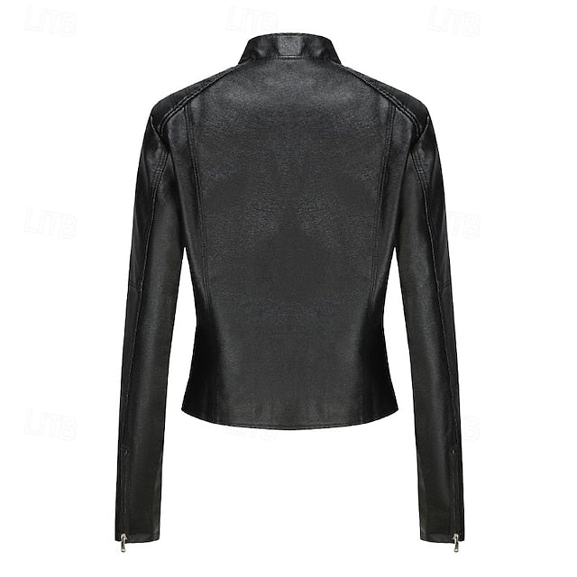 Comfortable Leather Zipper Pocket Jacket Faux Women's