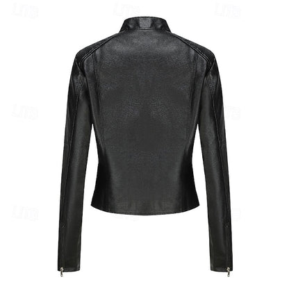 Comfortable Leather Zipper Pocket Jacket Faux Women's