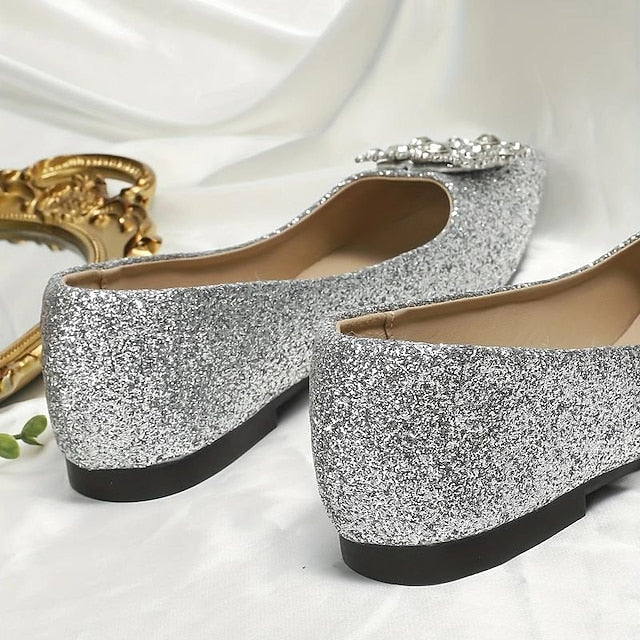 Glitter Silver Embellished Rhinestone Flats Women's with