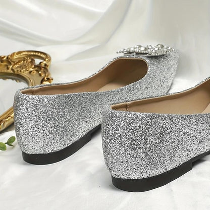 Glitter Silver Embellished Rhinestone Flats Women's with