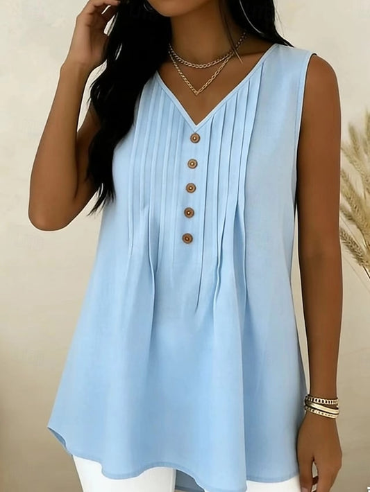 Women's Blouse Ruched Buttons Solid Color Stylish Basic