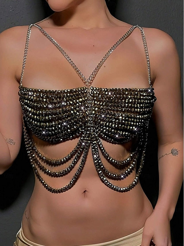 Women's Rhinestone Chain Bra Top - Sparkly Crystal Chest