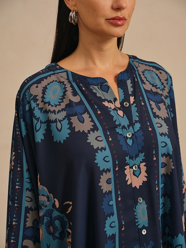 Women's Blouse Chiffon Ethnic Floral Placement Hawaiian