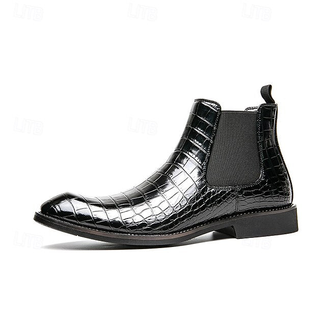 – Boots Slip-On Pattern Crocodile Men's Brown Chelsea