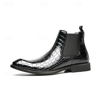 – Boots Slip-On Pattern Crocodile Men's Brown Chelsea
