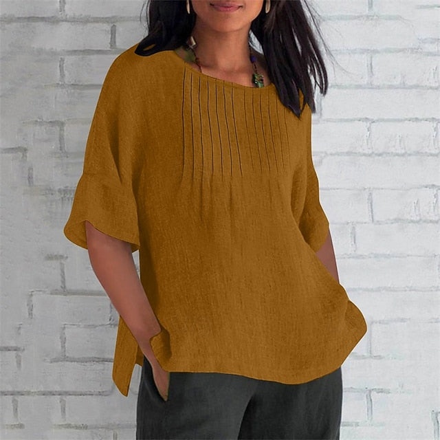 Women's Texture Blouse T Shirt Patchwork Plain Casual 3/4