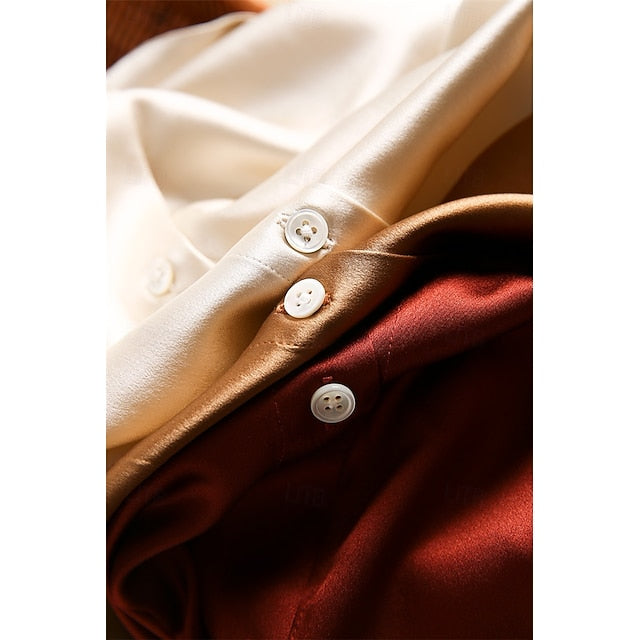Buttons Top Shirt Women's Plain Satin Silk Elegant