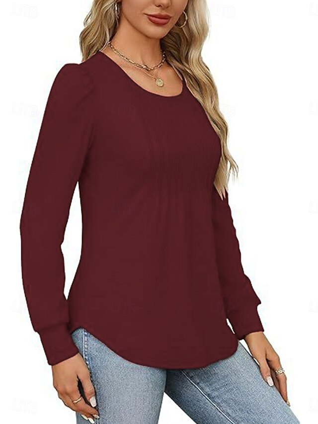 Women's Shirt Blouse Ruched Solid Color Basic Casual Long