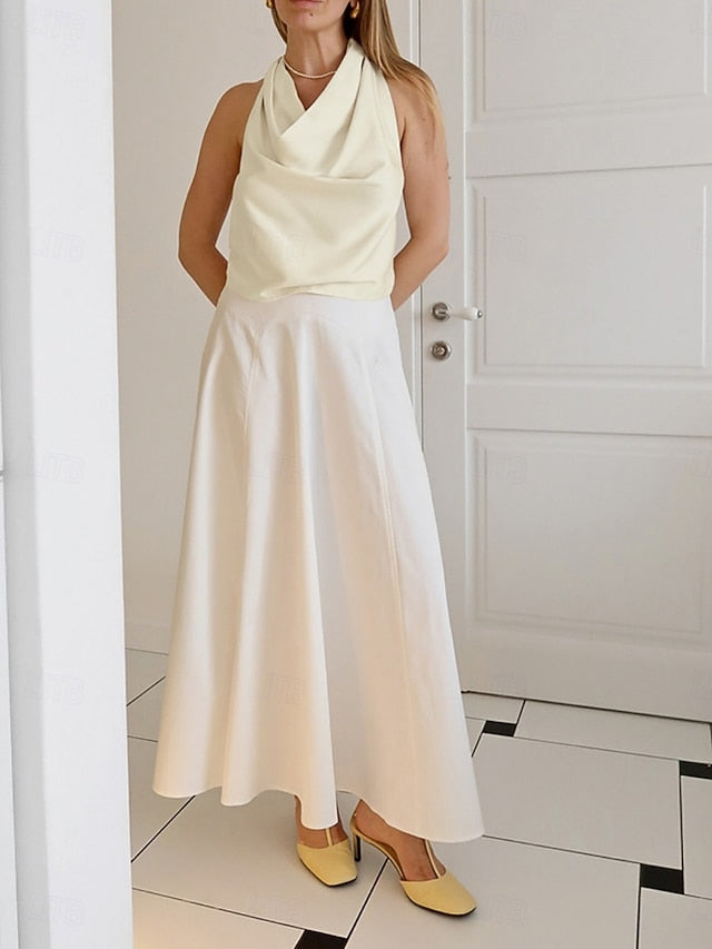Women's Shirt Satin Shirt Blouse Sleeveless Shirt Backless