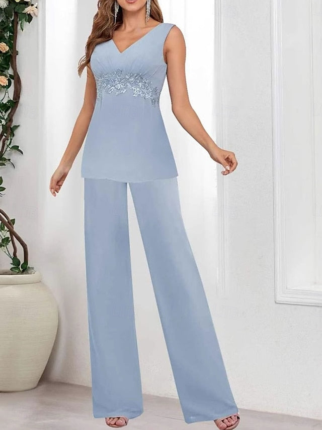 Dress Guest Simple Wedding the of Piece Bride Mother V Elegant 3