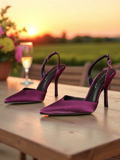Purple Satin Slingback Women's Toe - Elegant Heels Pointed