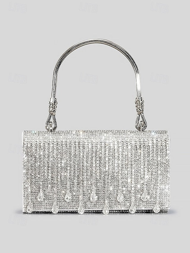 Handbag with Chain Women's Silver Evening Crystal Elegant