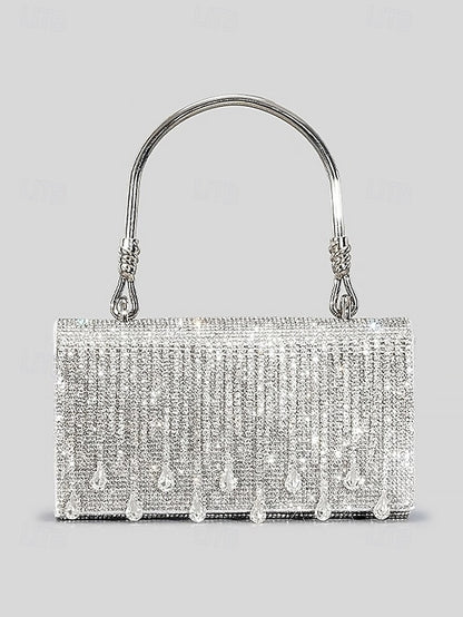 Handbag with Chain Women's Silver Evening Crystal Elegant