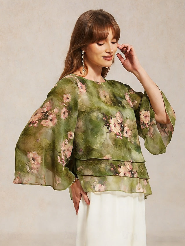 Women's Blouse Chiffon Tops Lace Tops Lace up Layered