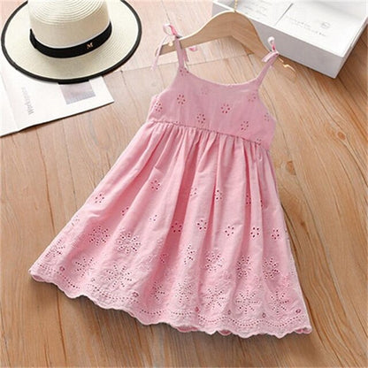 Cotton Kids Princess Color Sleeveless Summer Dresses Solid