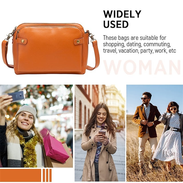 Shoulder Leather Women's Vintage Three-Layer Crossbody