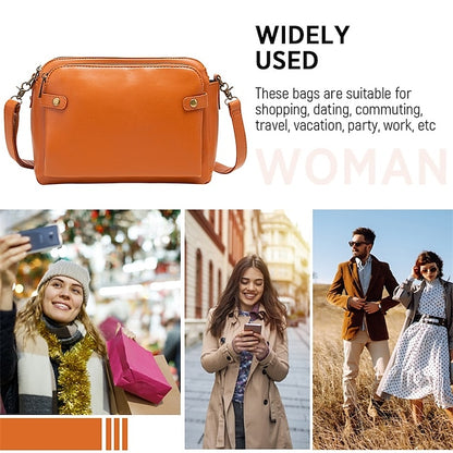 Shoulder Leather Women's Vintage Three-Layer Crossbody