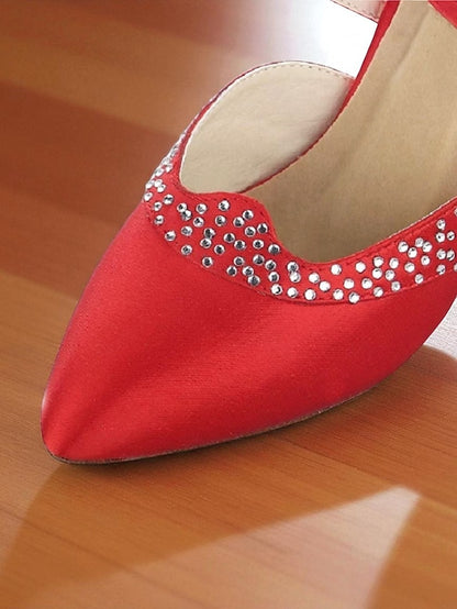 Women's Shoes Toe Closed Dance Satin Red Ballroom Cross -