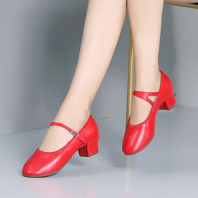 Women's Heel Low Dance with Buckle Gold Shoes Mary Jane