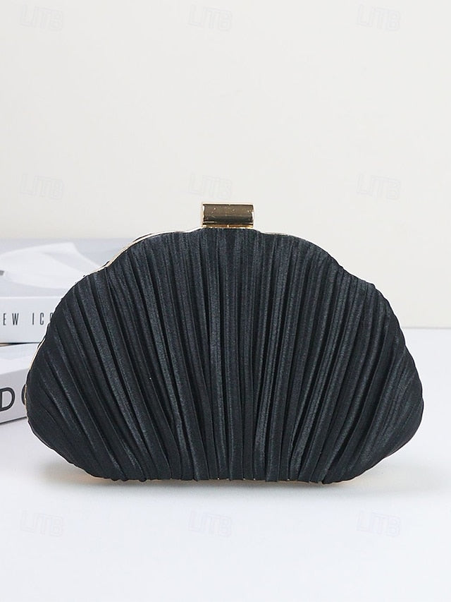 Women's Purse Clutch Shell Evening Satin Pleated