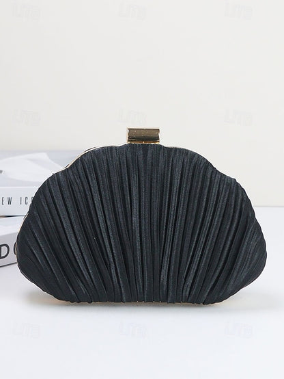 Women's Purse Clutch Shell Evening Satin Pleated