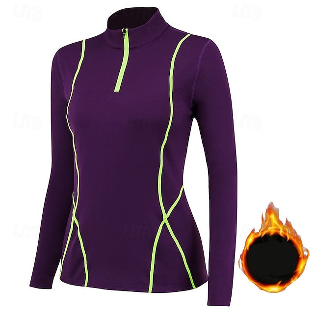 Women's Fleece Workout Shirt Yoga Top Stand Collar Warm