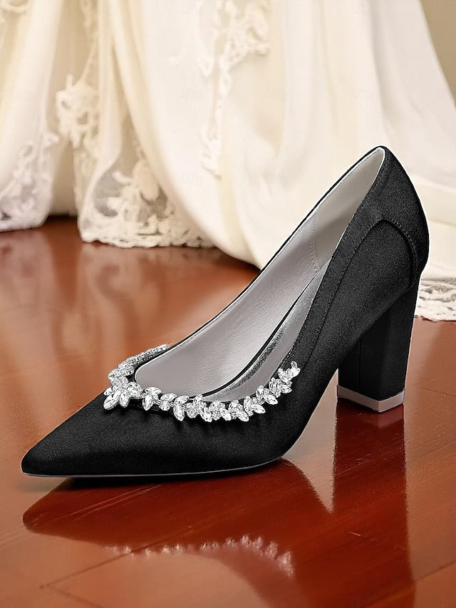 Pumps Block Pink Heel Wedding Women's Satin
