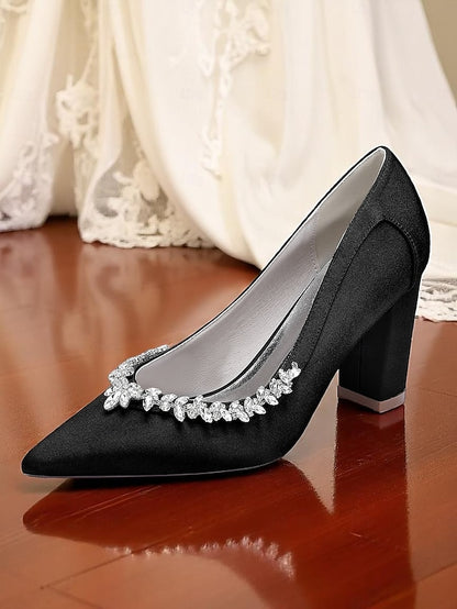 Pumps Block Pink Heel Wedding Women's Satin