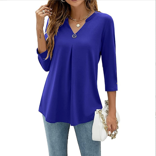 Women's Shirt Blouse Tunic Black White Pink Plain Flowing