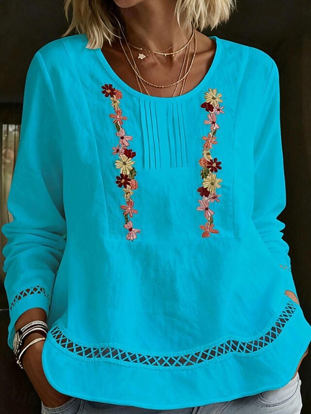 Women's Blouse Dressy Tops Ruched Patchwork Embroidered