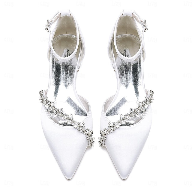 Elegant White Flats Wedding Pointed – Toe Women's Satin