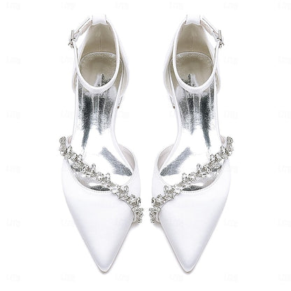 Elegant White Flats Wedding Pointed – Toe Women's Satin