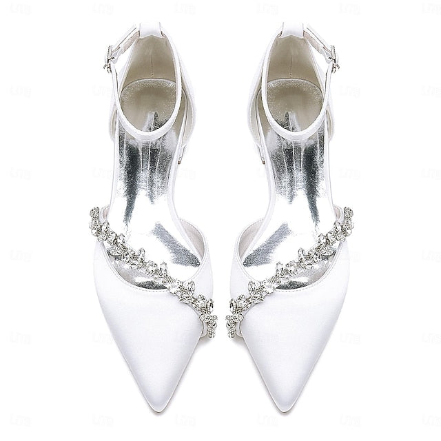 Flats Elegant Women's Toe White Pointed Wedding Satin –