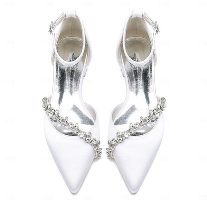 Flats Elegant Women's Toe White Pointed Wedding Satin –