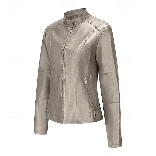 Comfortable Leather Zipper Pocket Jacket Faux Women's