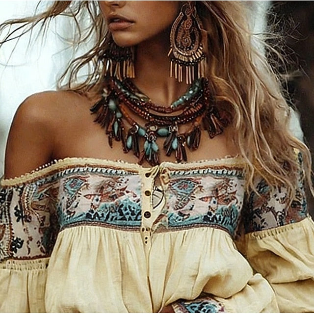 Women's Western Blouse Boho Shirt Blouse Print Flower