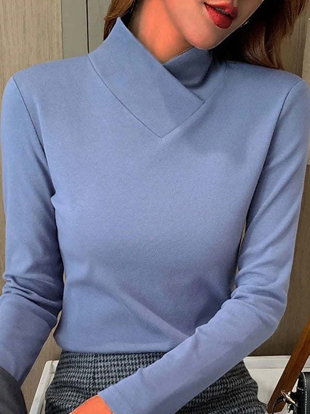 Women's T Shirt Dressy Tops Plain Fashion Long Sleeve V