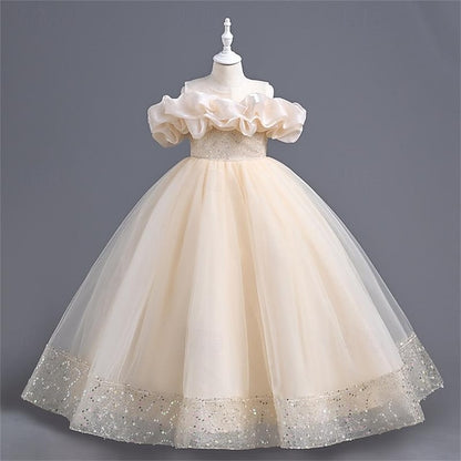 Girl Party Solid Dress Color Flower Girls' 3D