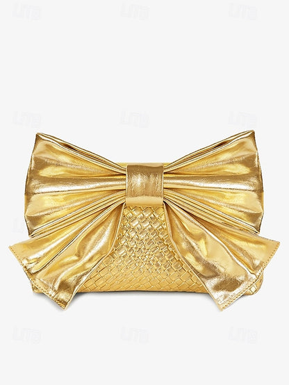 Leather Bow Faux Oversized with Clutch Bag Women's Gold