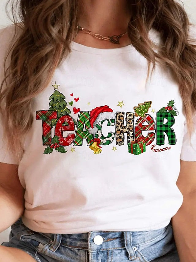 Christmas Women's Blouse Ruched Patchwork Print Graphic